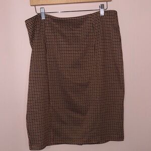 Elegant Brown Houndstooth A-Line Skirt